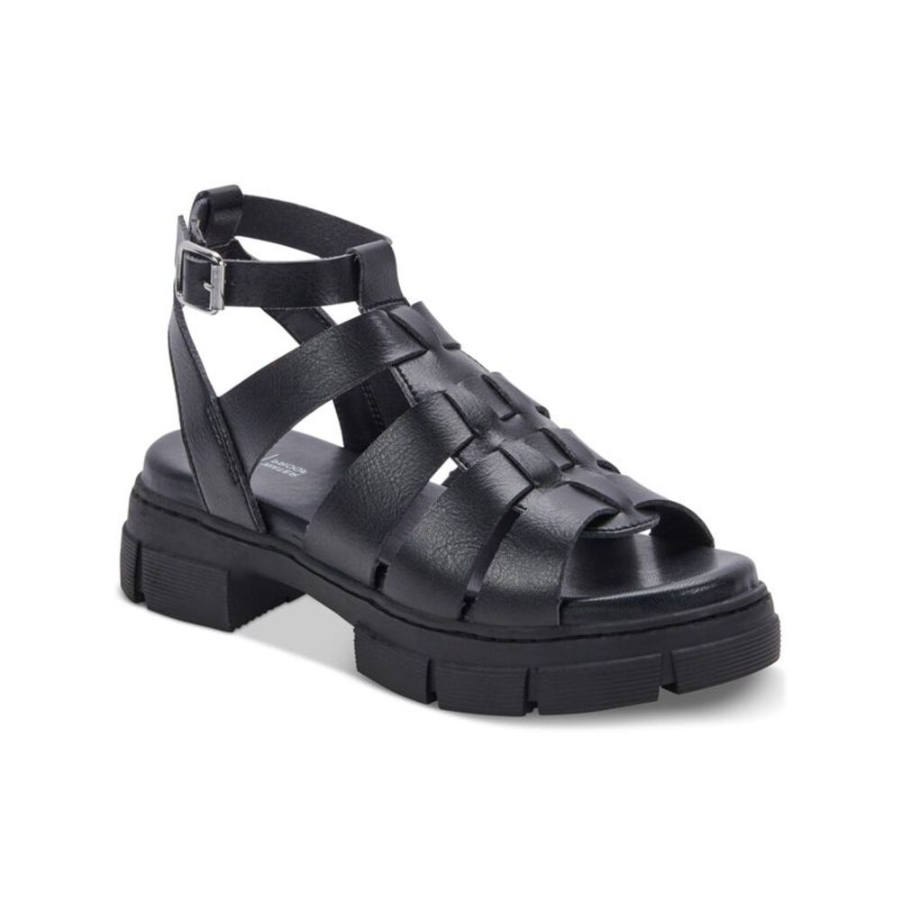 AQUA COLLEGE Womens Black Hannah Round Toe Platform Slip On Sandals Shoes 8 M